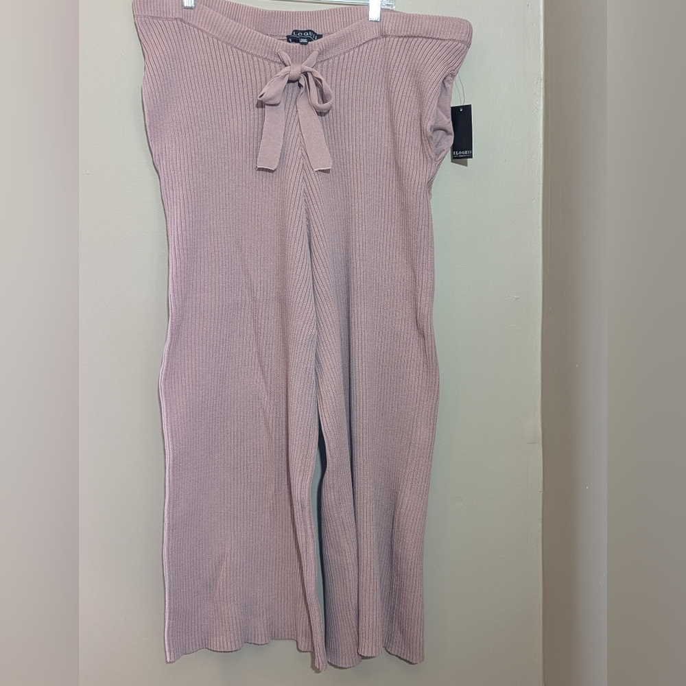Eloquii wide leg ribbed knit lounge sweater pants mauve pink 22/24